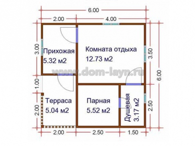 Пример планировки деревянной бани